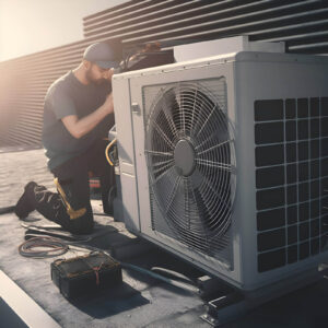 man inspecting ac unit
